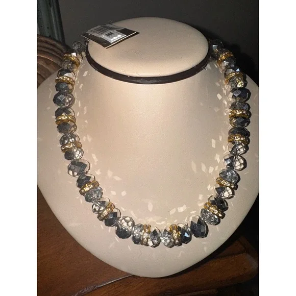 Nordstrom Crystal‎ Bead Necklace Gold Tone Accents Statement Jewelry - Picture 2 of 6